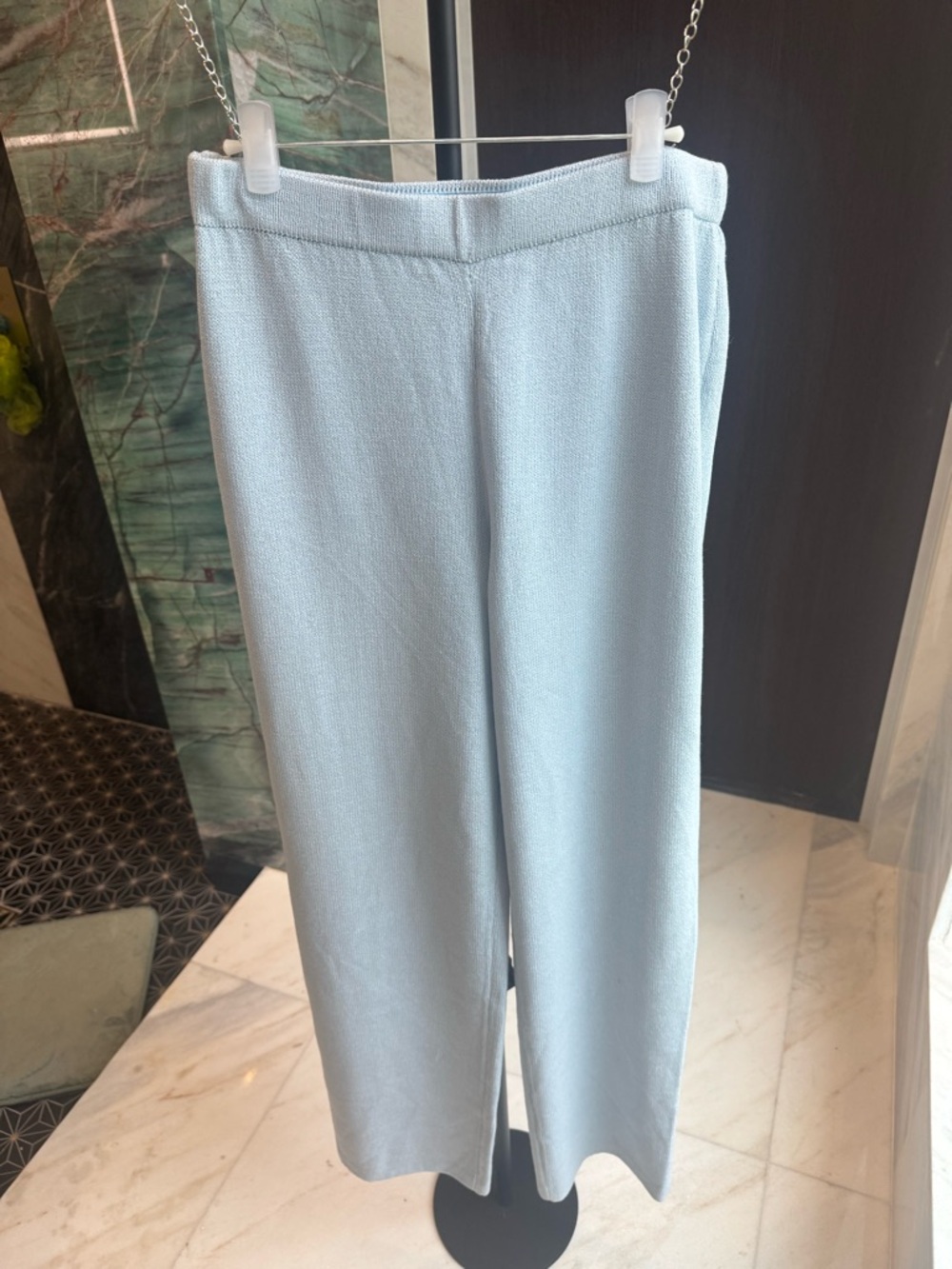 St. John Light Blue Knit Wide-Leg Pants - Picture 2 of 6